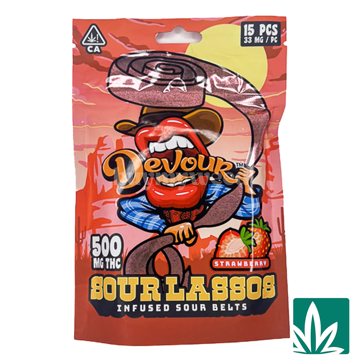 Devour Edibles (500mg) - Sour Lassos - Strawberry